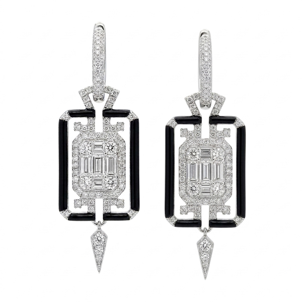18K Onyx and Diamond Drop Earrings